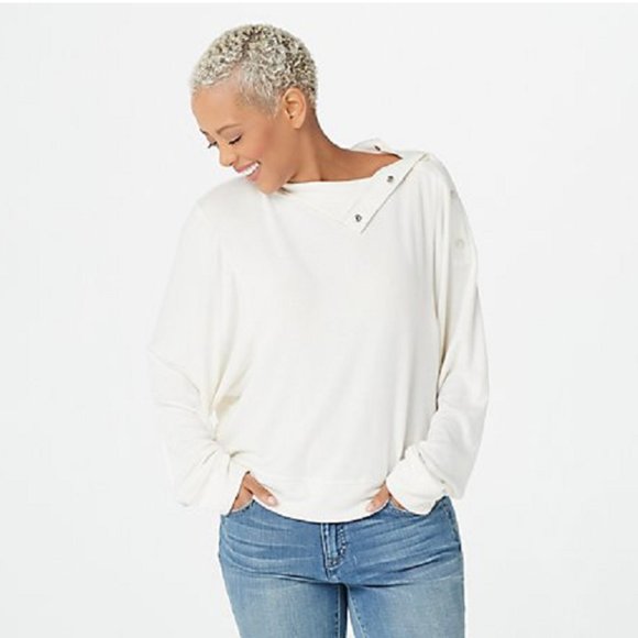 Peace Love World Tops - Peace Love World XL Top Side Neck Snap Ivory